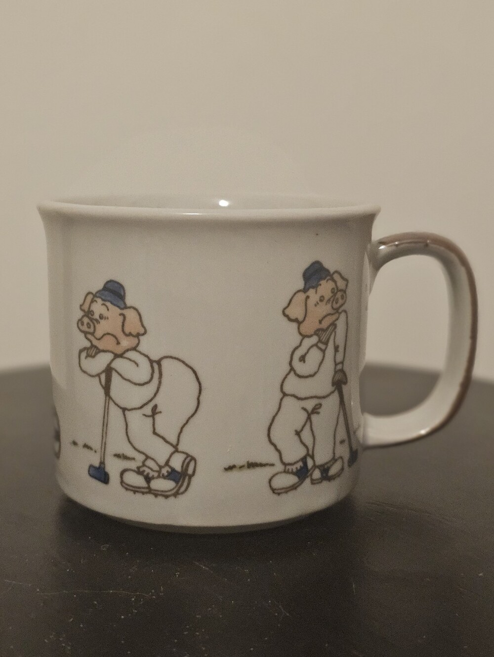 Vintage Anthropomorphic Golfing Pigs Coffee Mug ~ Unique Pig & Golf Lover Gift